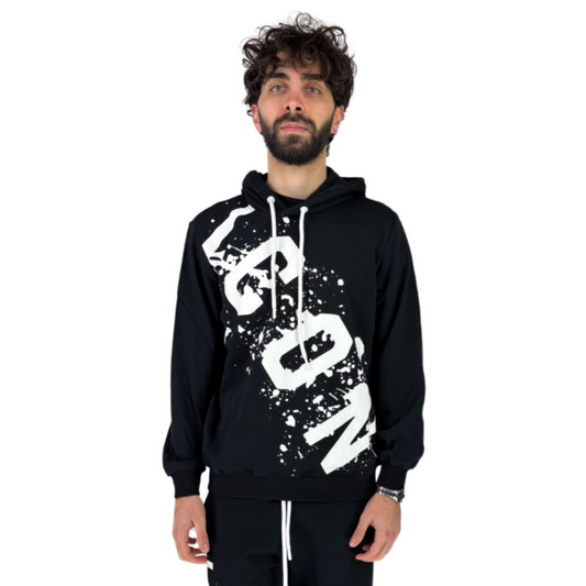 Felpa Icon con Cappucio e Logo Trasversale con Schizzi